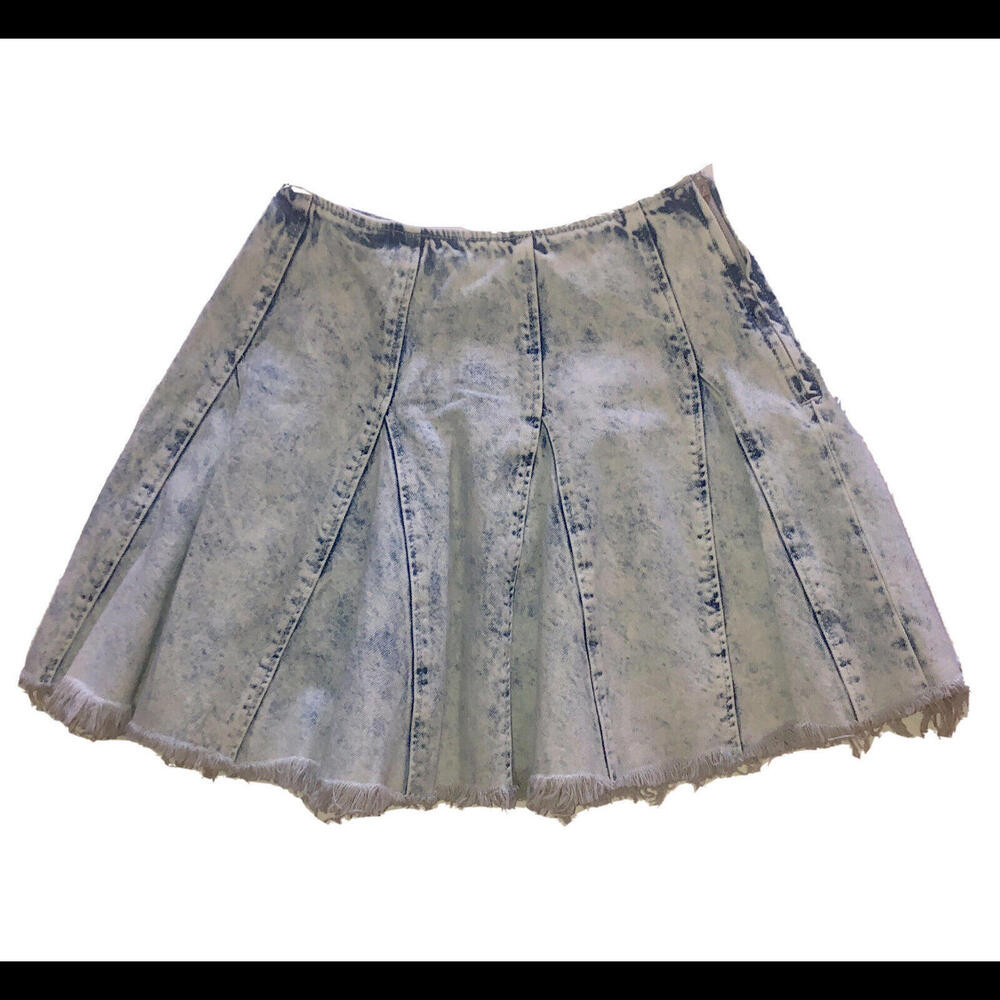 Free People Mini Skirt Denim Retro Fringe Frayed Distressed Boho Size 0